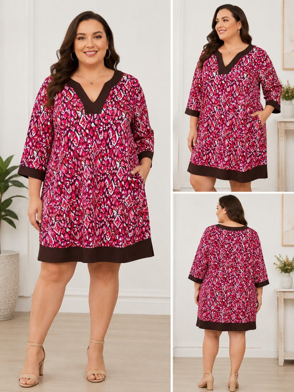 Jude Connally Holly Dress Tunic Stretch Pink Abstract Print Women's Size XL